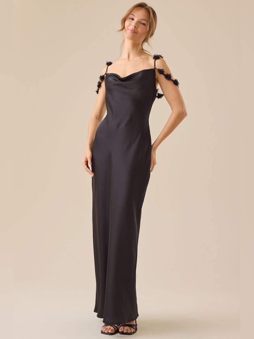 Altar’d State Elegant Black Slip Dress with Floral Straps